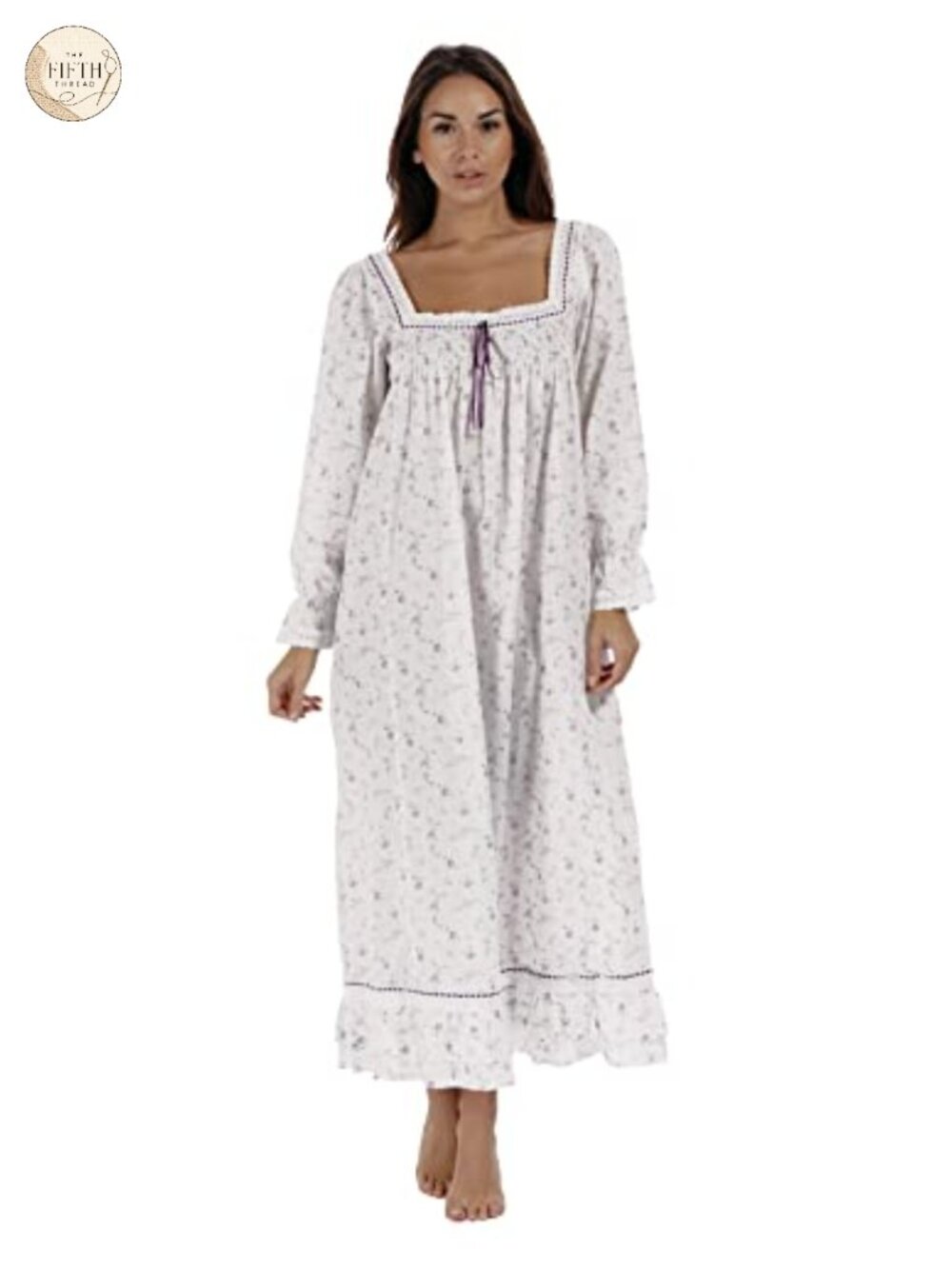 Victorian Flannel Nightgown Long Sleeve Square Neck 100% Cotton Relaxed Fit